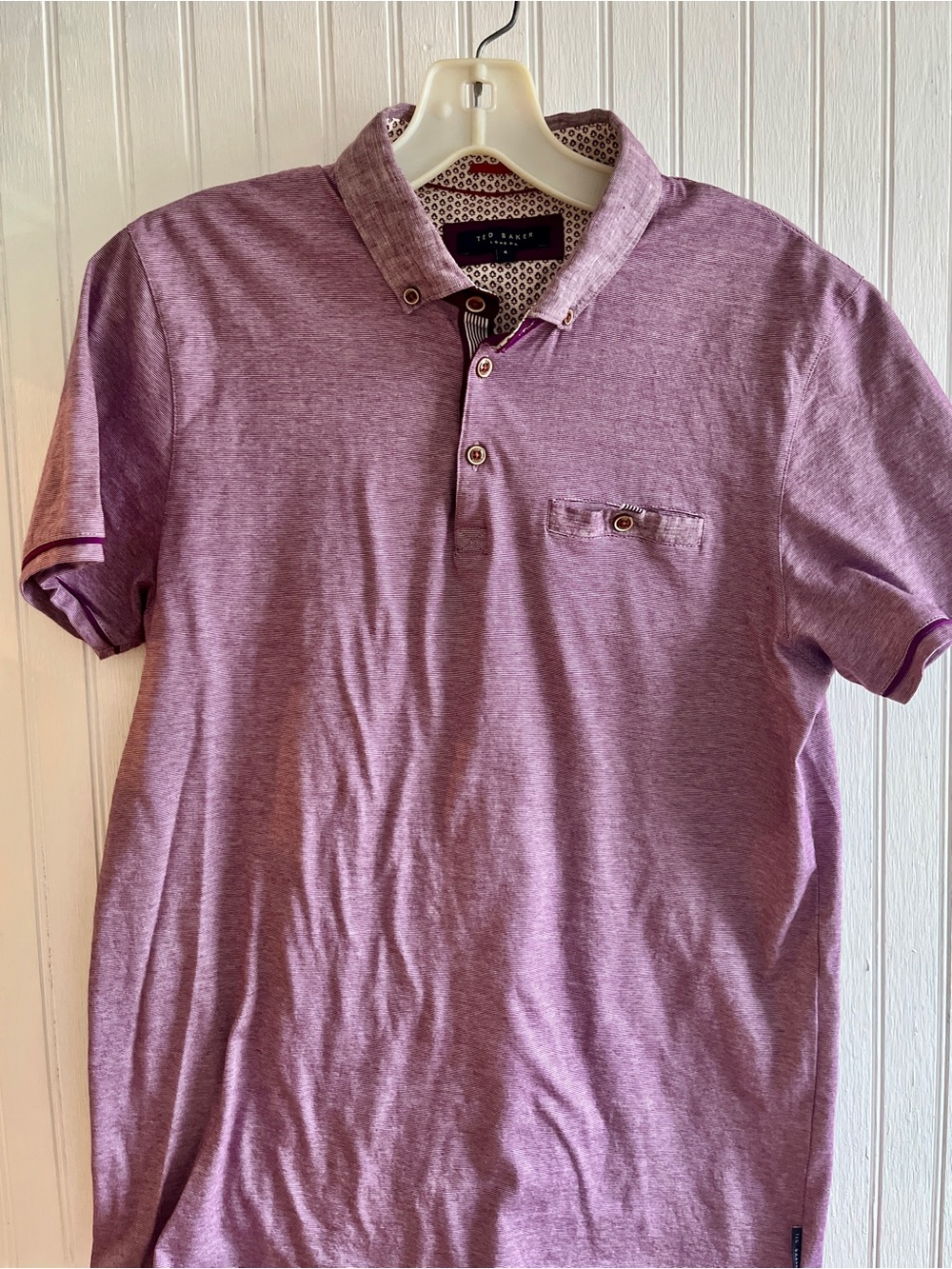 Ted Baker Mauve Heathered Button-Collar Polo